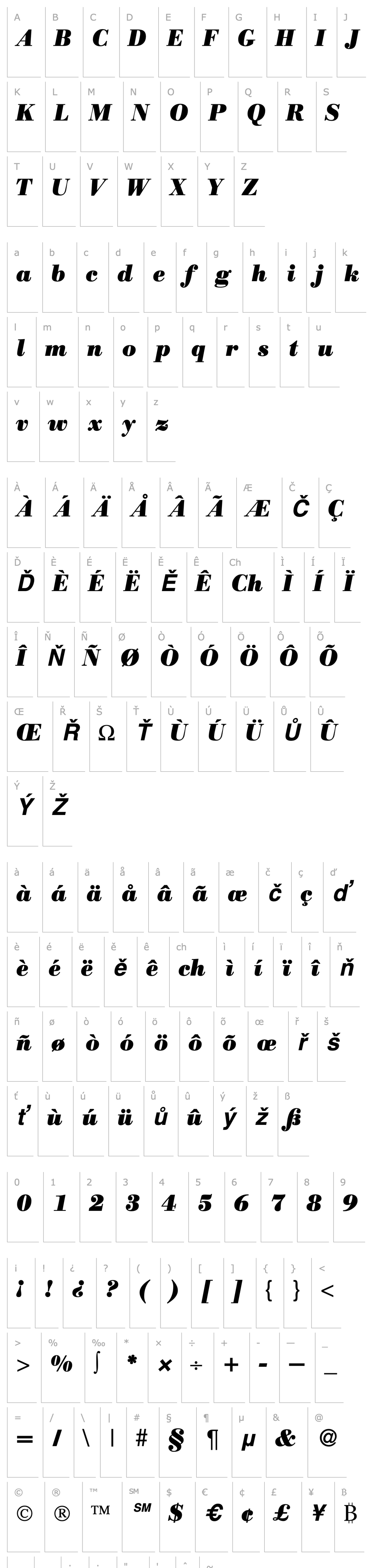 Přehled ModernBodoniHeavy-RegularItalic