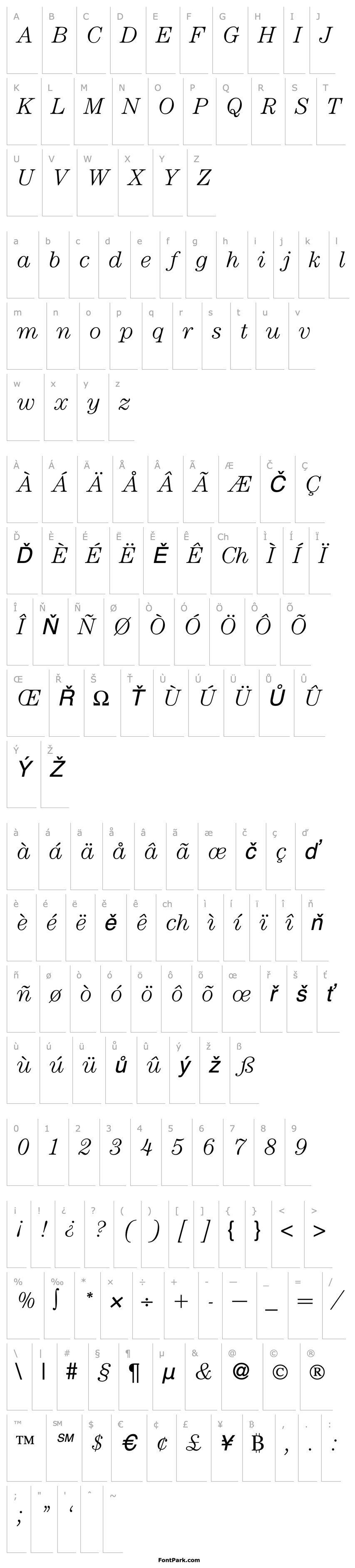 Přehled ModernCenturyLight-RegularItalic