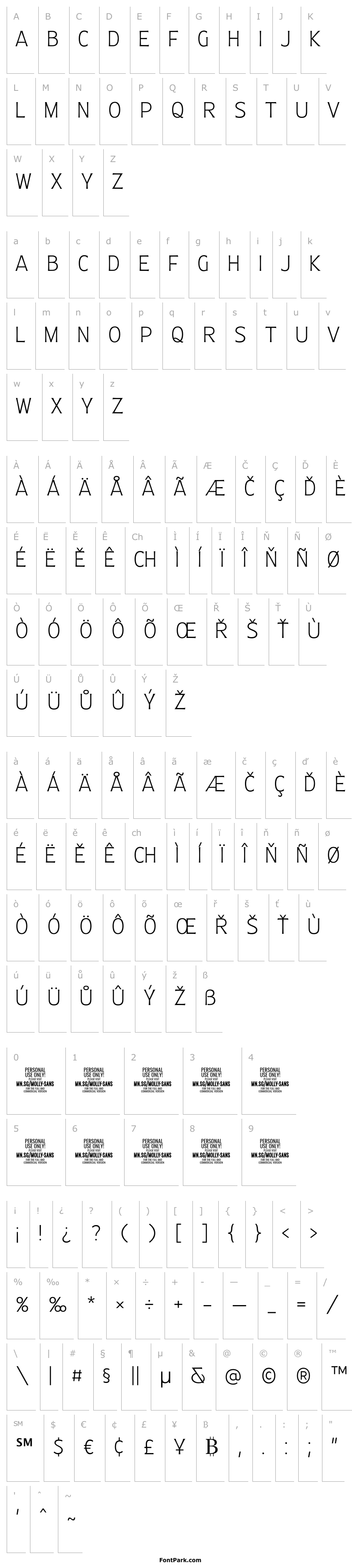 Přehled MollySansCPERSONAL-Thin