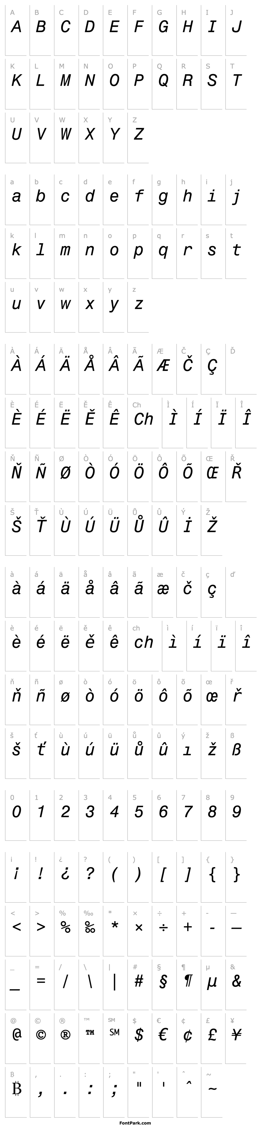 Přehled Monospace 821 Italic BT