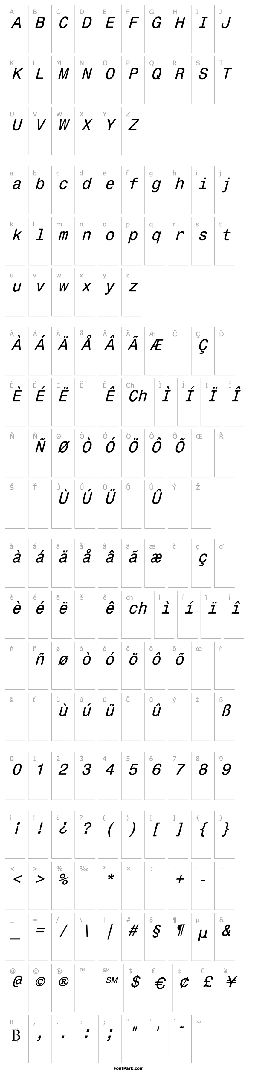 Přehled Monospace821 Italic