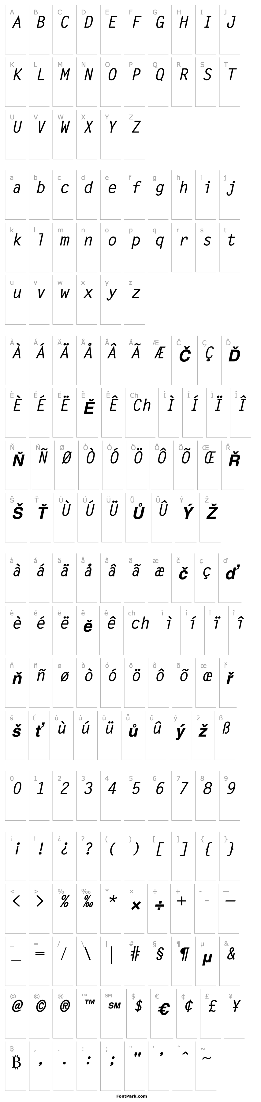 Přehled Monospaced Bold Italic