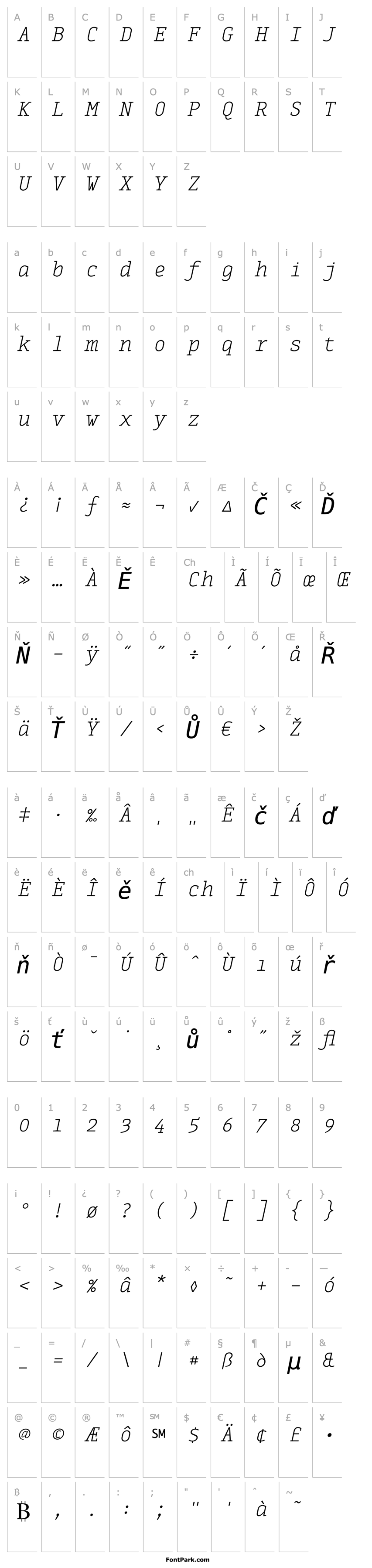 Přehled MonoxSerifExtraLightItalic