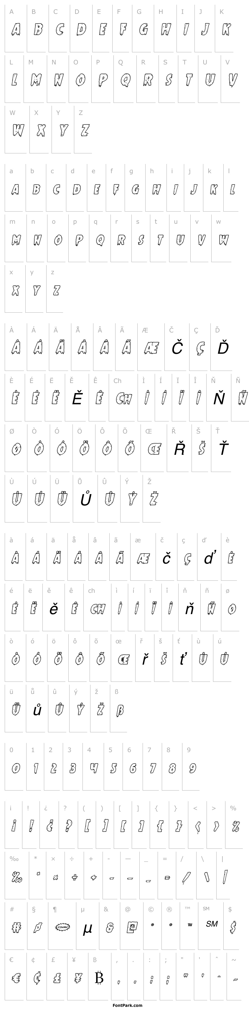 Přehled Mrs. Monster Bold Outline Italic