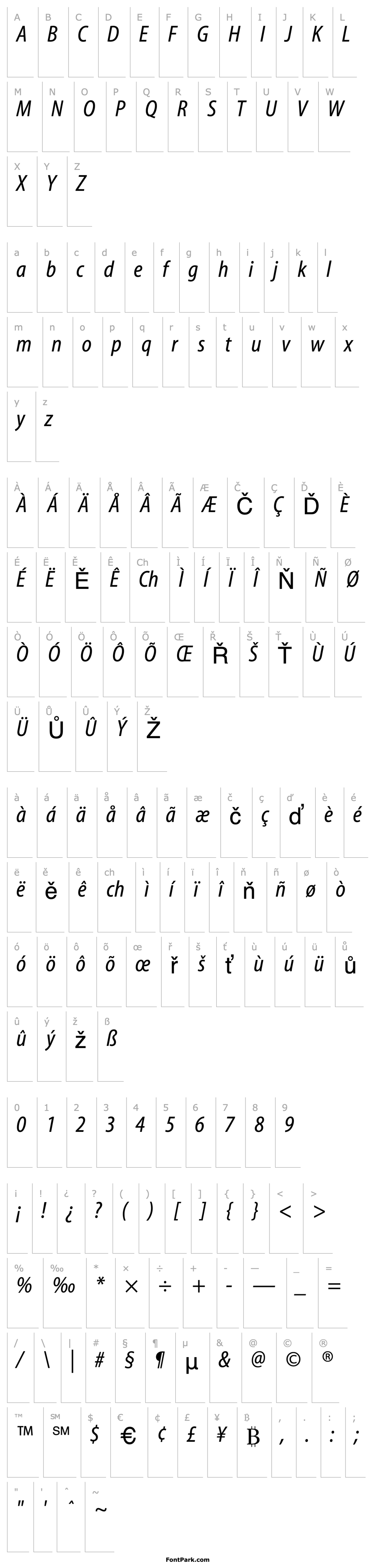 Přehled MyriadRegularCondensedItalic