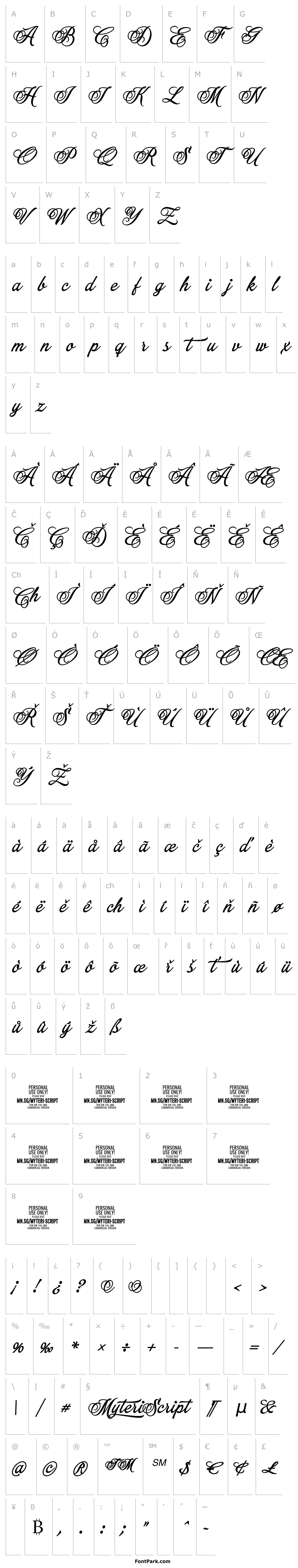Přehled Myteri Script PERSONAL USE ONLY Bold PERSONAL USE ONLY