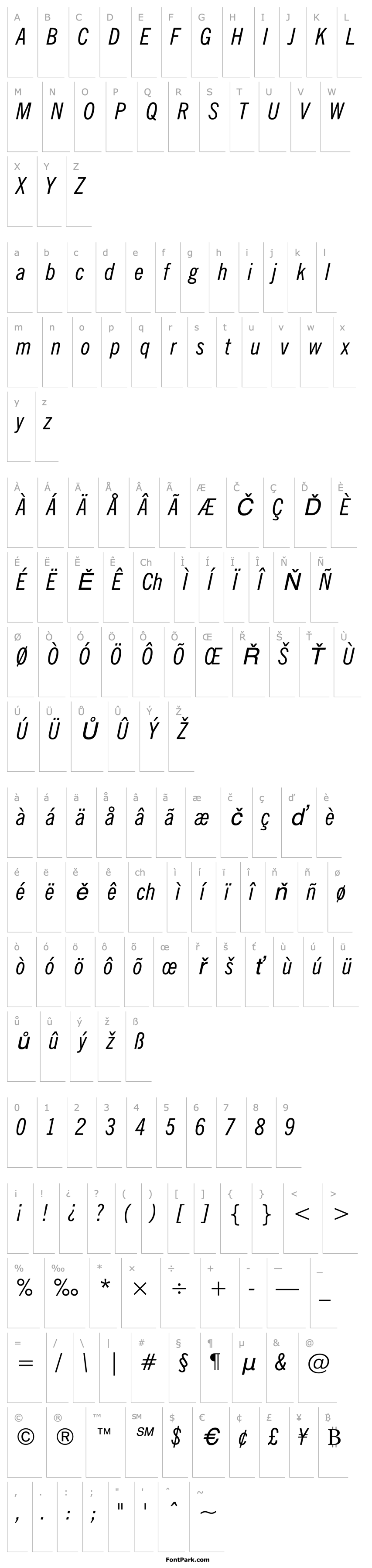 Overview NewsGothicBT-ItalicCondensed