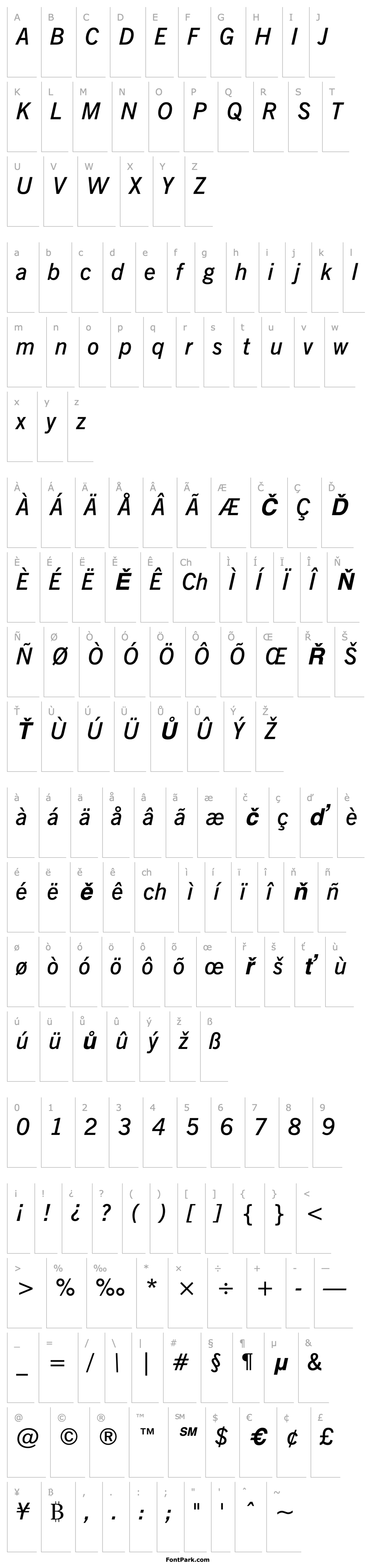 Přehled NewsGothicBT-DemiItalic