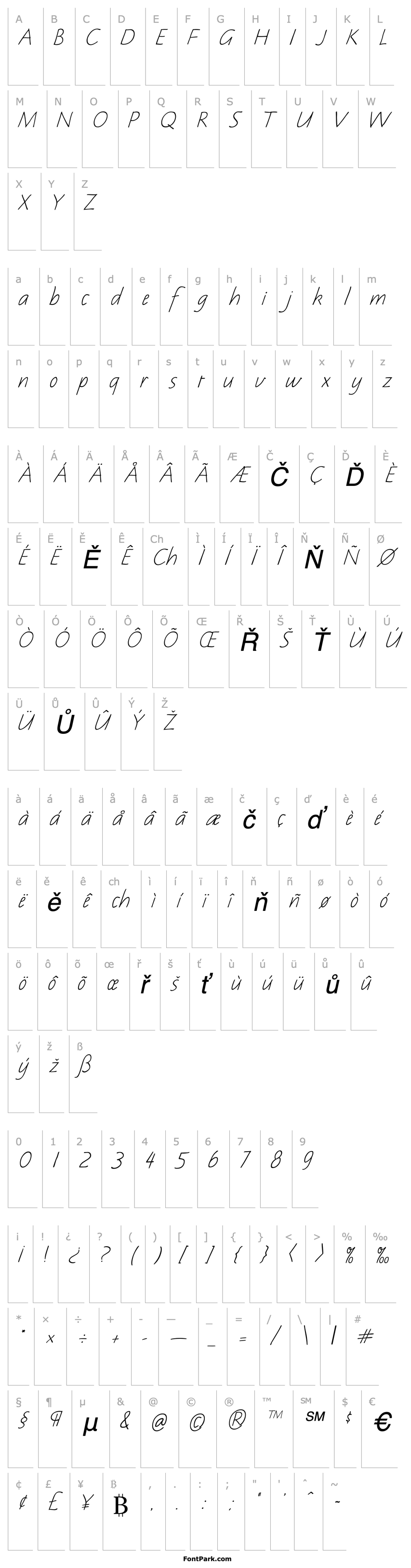 Přehled Notehand Italic