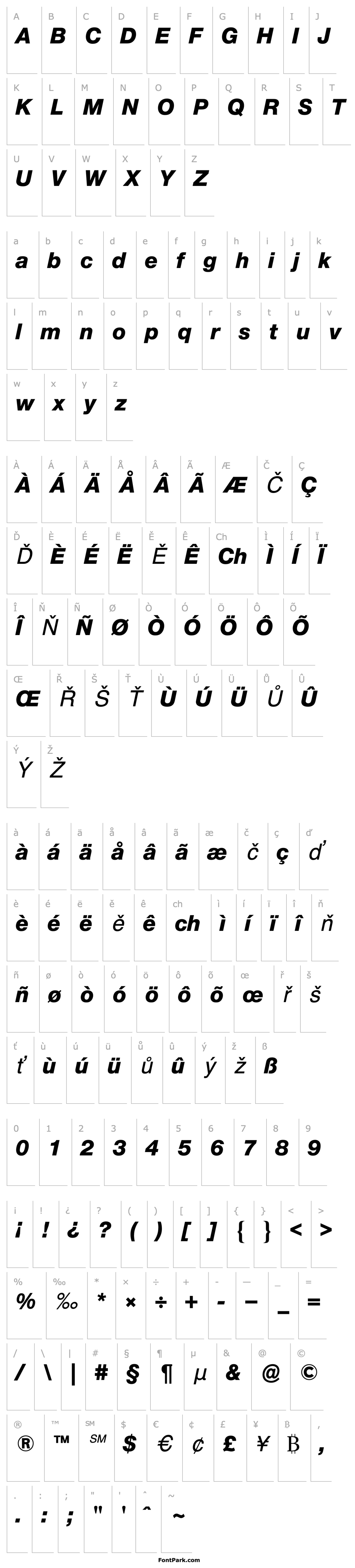 Přehled NeueHelveticaBQ-HeavyItalic