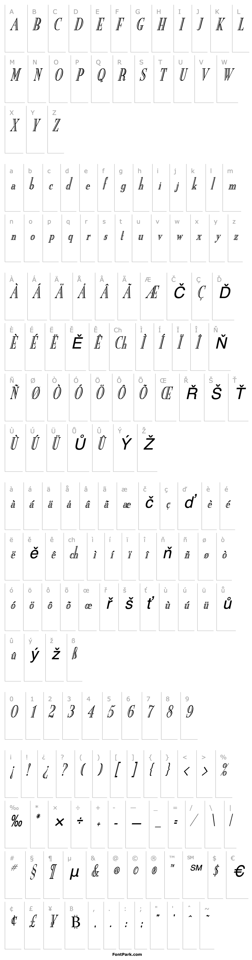 Přehled New Eng. Engr. Condensed Italic