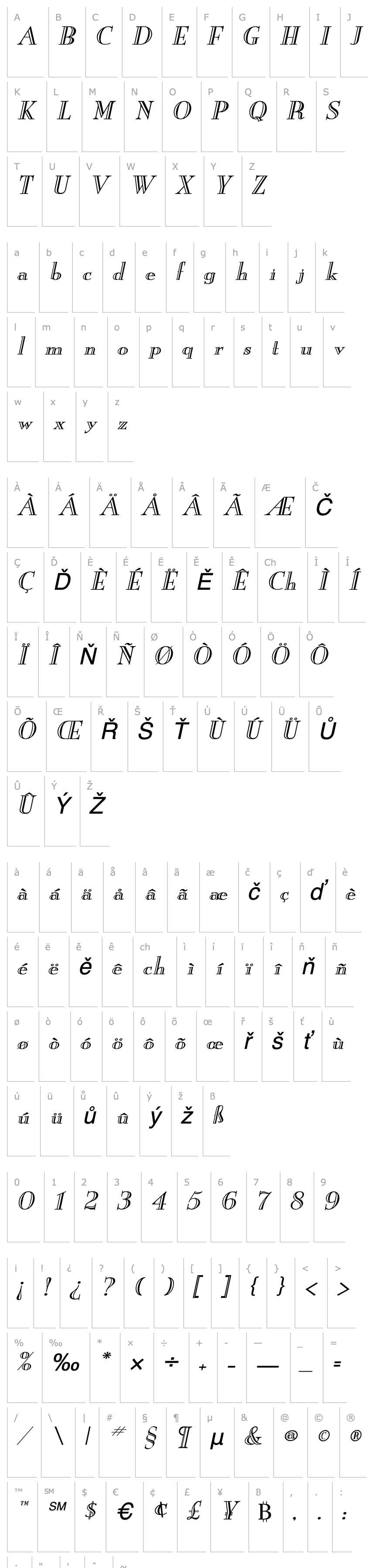 Přehled New Eng. Engr. Wide Italic