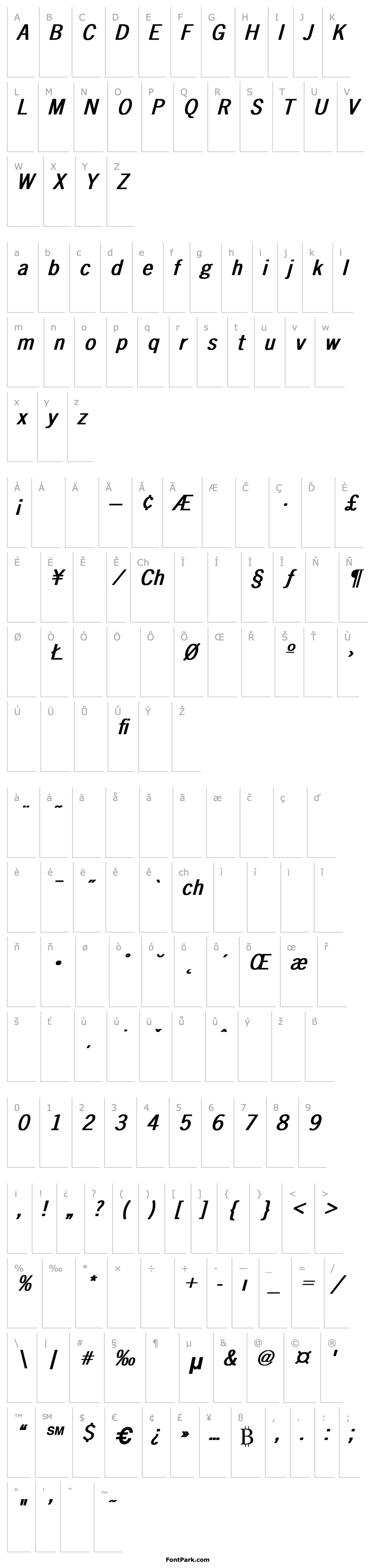 Přehled News-Gothic Bold Italic