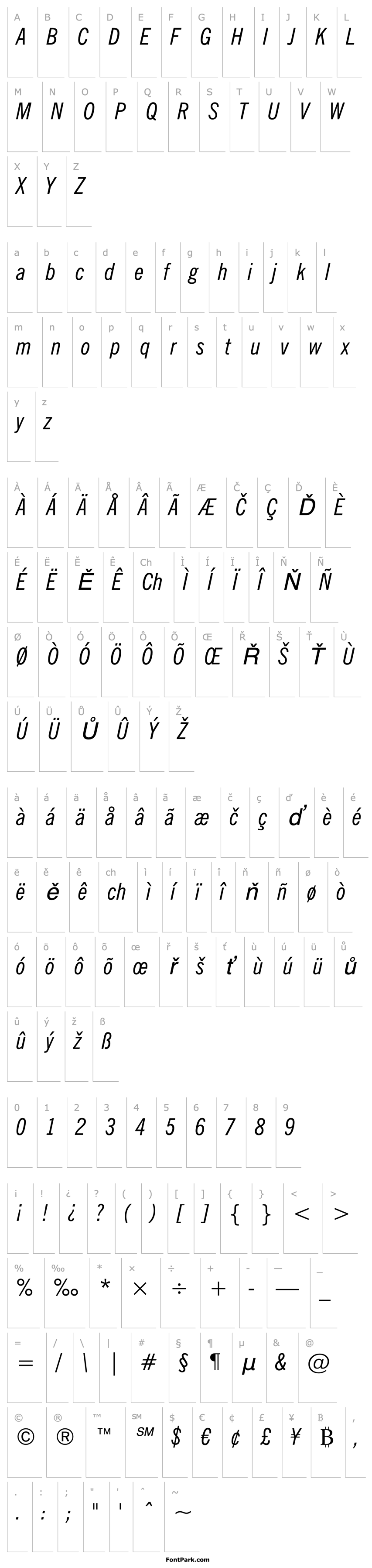 Overview News Gothic Condensed Italic BT