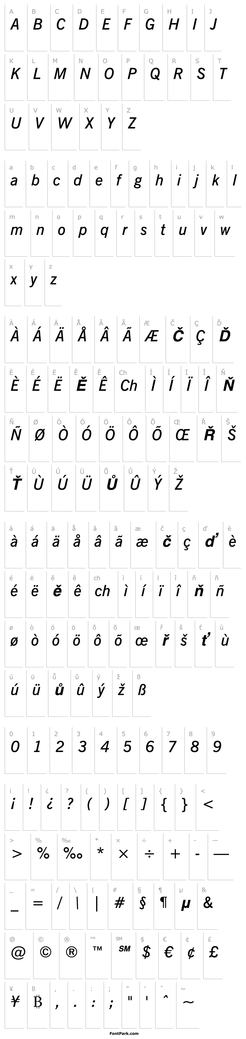 Přehled NewsGothicBT-DemiItalic