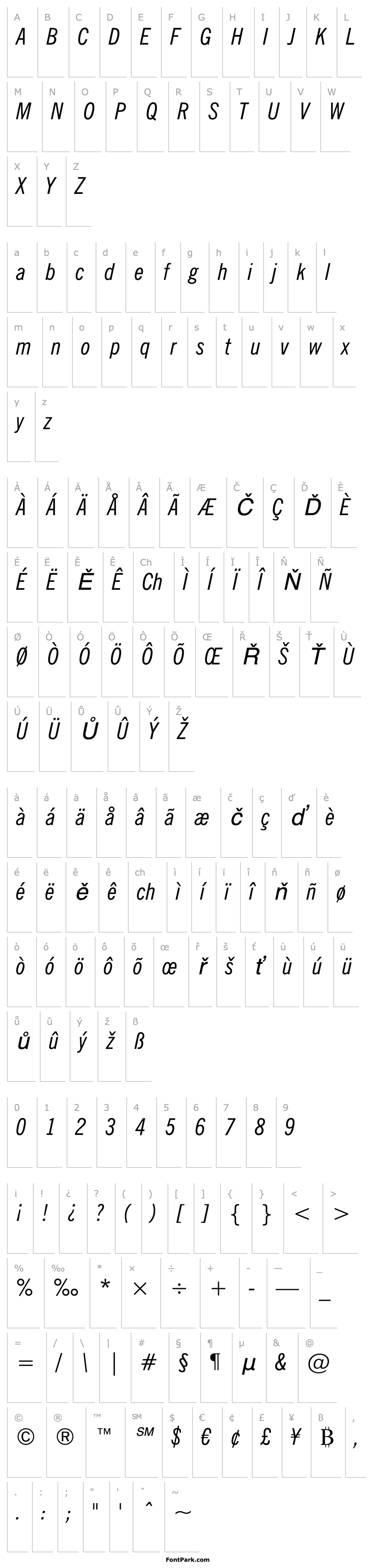 Overview NewsGothicBT-ItalicCondensed