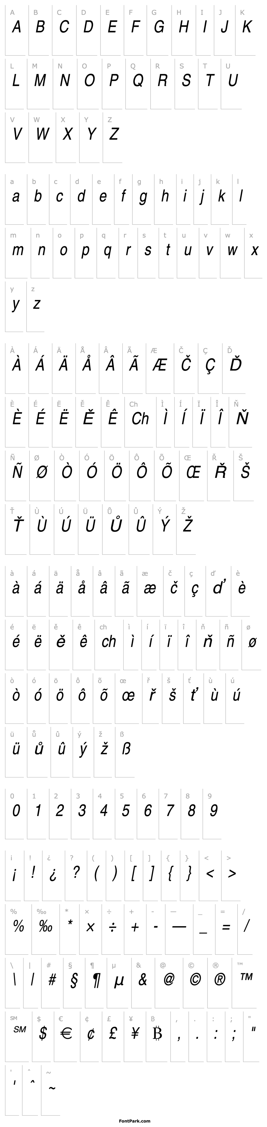 Přehled Nimbus_Sans_Becker_LCon_Italic