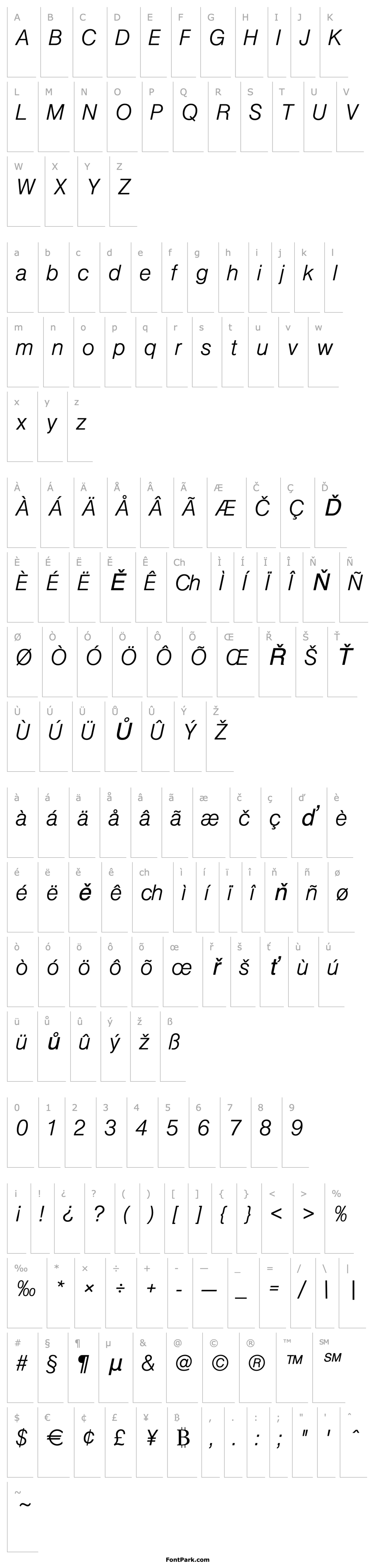 Přehled Nimbus_Sans_Becker_PLig_Italic