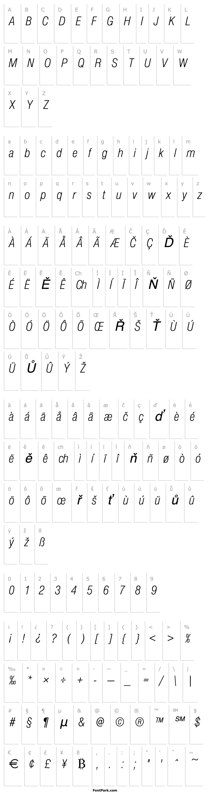 Přehled Nimbus_Sans_Becker_PLigCon_Italic