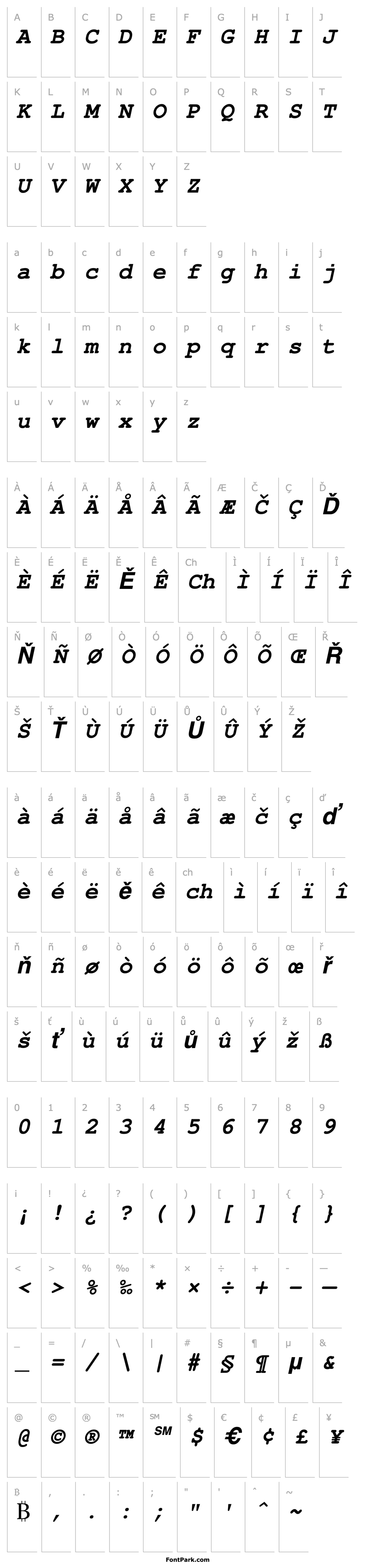 Přehled NimbusMonL Bold Oblique