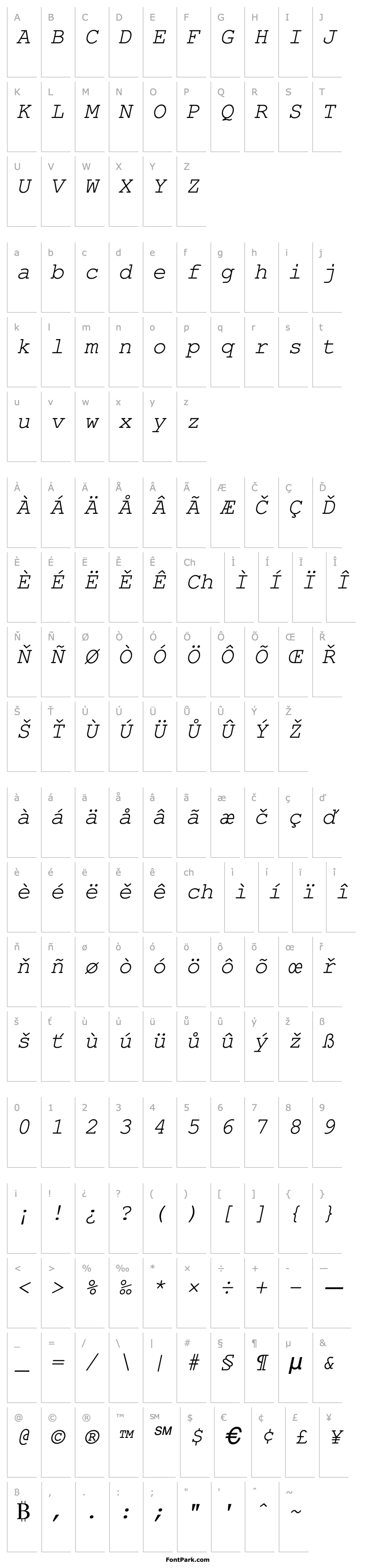 Přehled NimbusMonLUN Italic