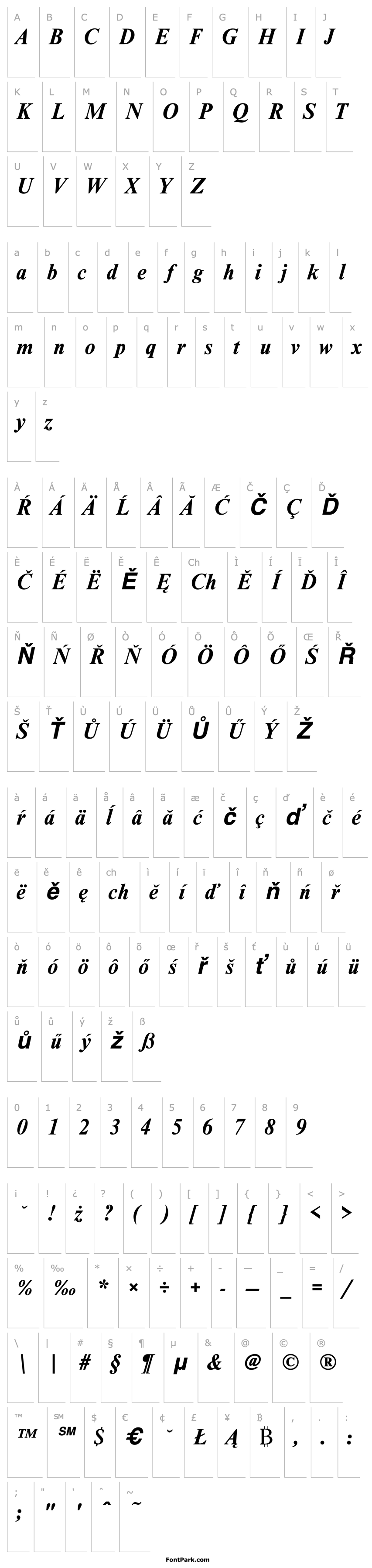 Přehled NimbusRomDEE Bold Italic