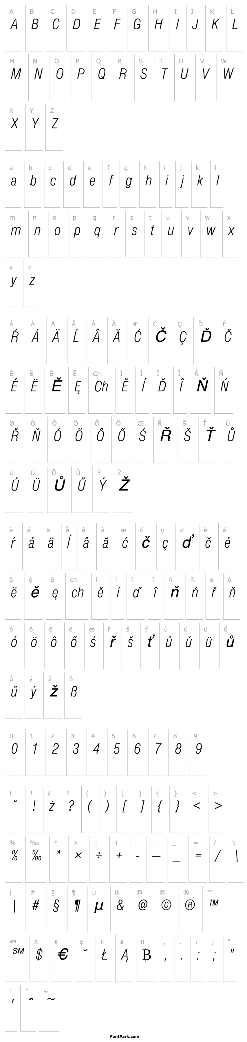 Overview NimbusSanDEELigCon Italic