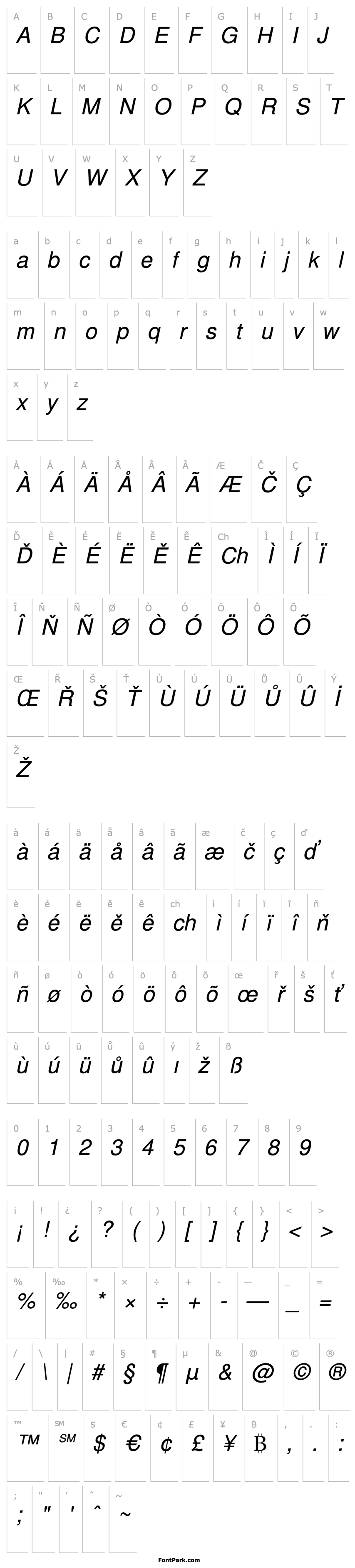 Přehled NimbusSanLTU Italic