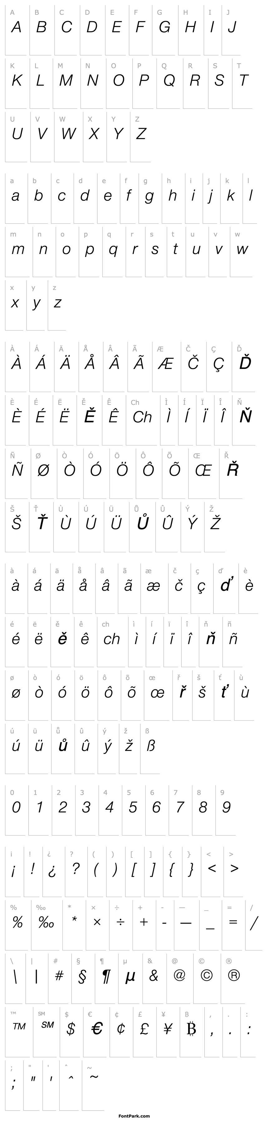 Přehled NimbusSanNovT Italic