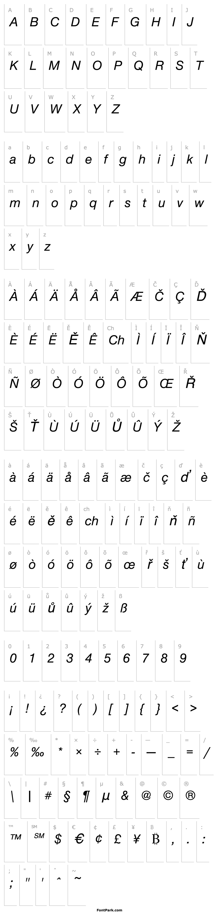 Přehled NimbusSanNovTMed Italic