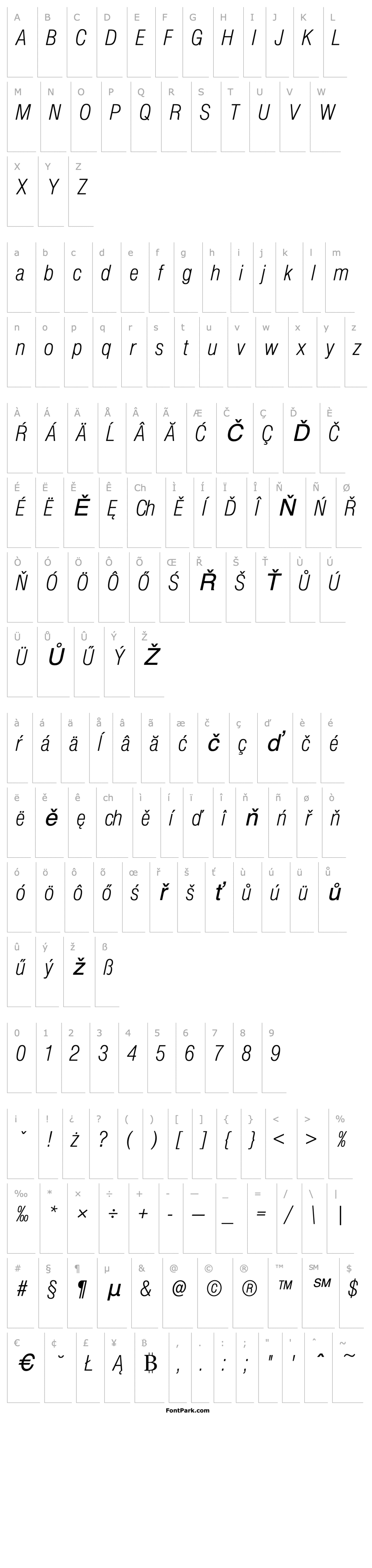 Přehled NimbusSanPEELigCon Italic