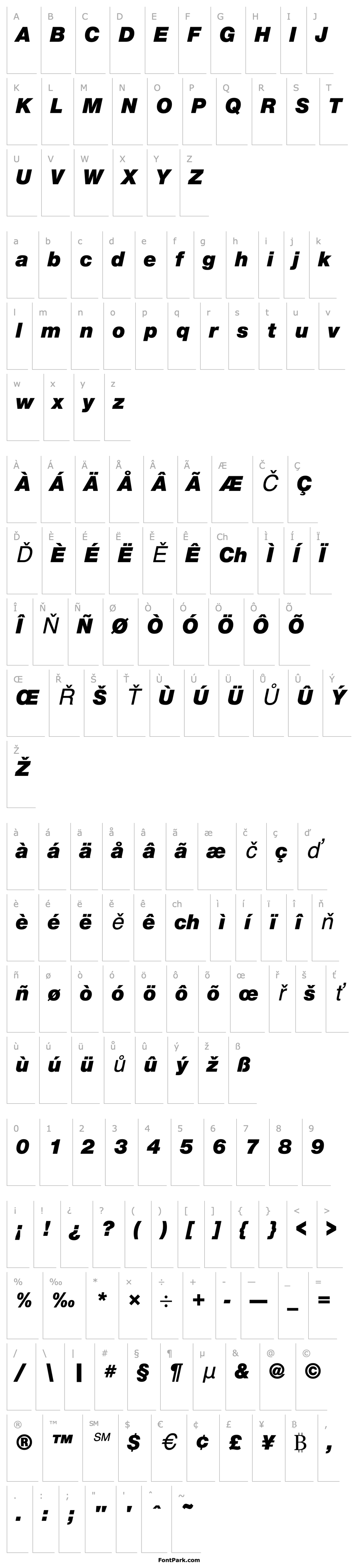 Přehled NimbusSansNovusT BlackItalic