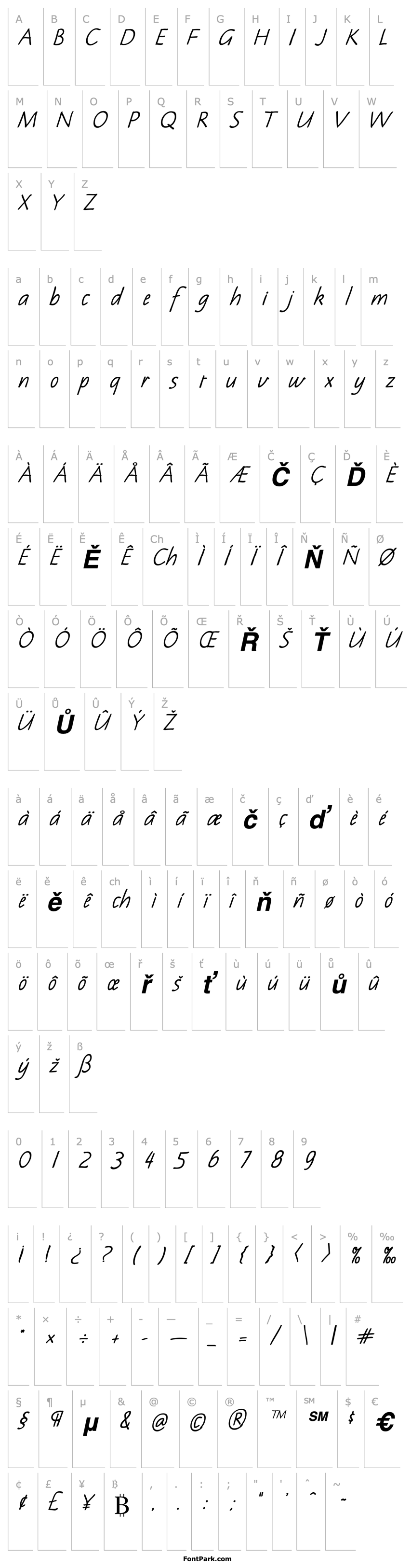 Přehled Notehand Bold Italic