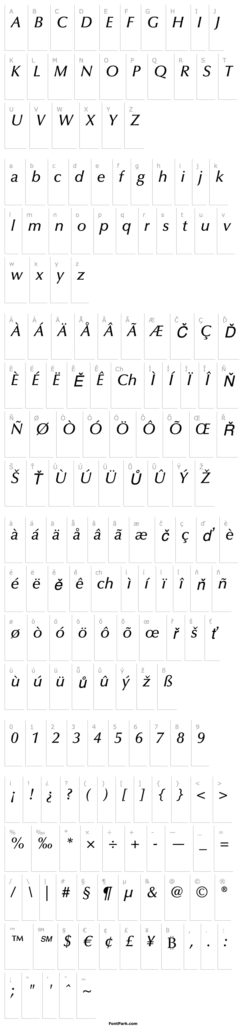 Overview OptimaLTStd-MediumItalic