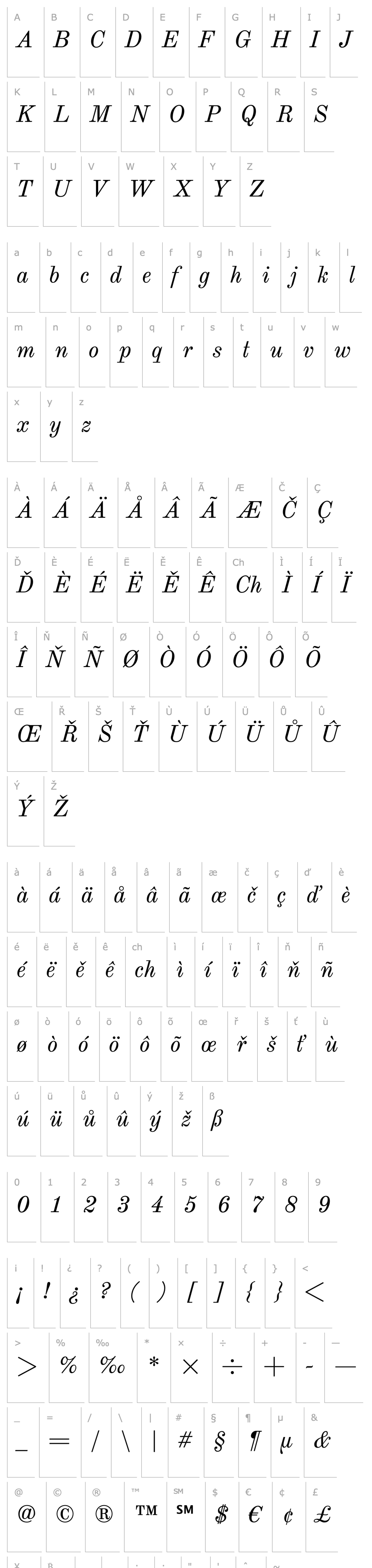 Overview Old Standard TT Italic