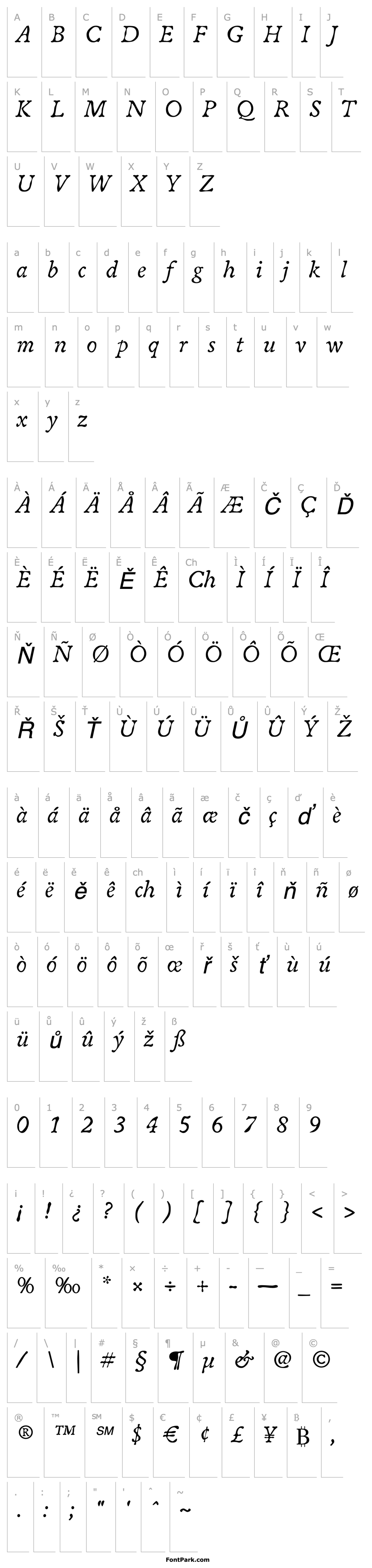 Overview Oldbook ITC Std Italic