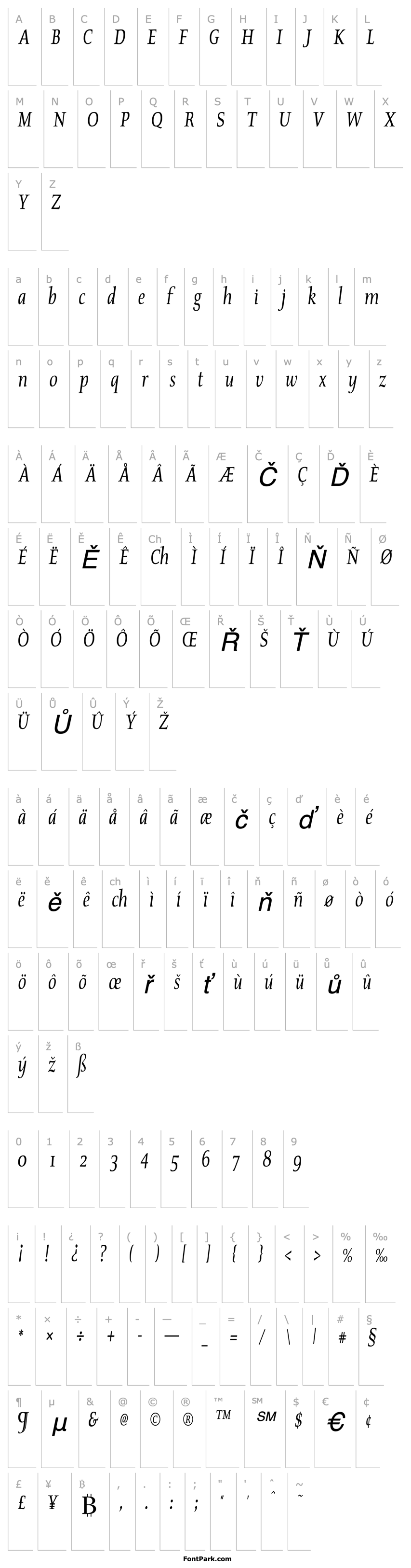 Overview OldstyleCondensed Italic