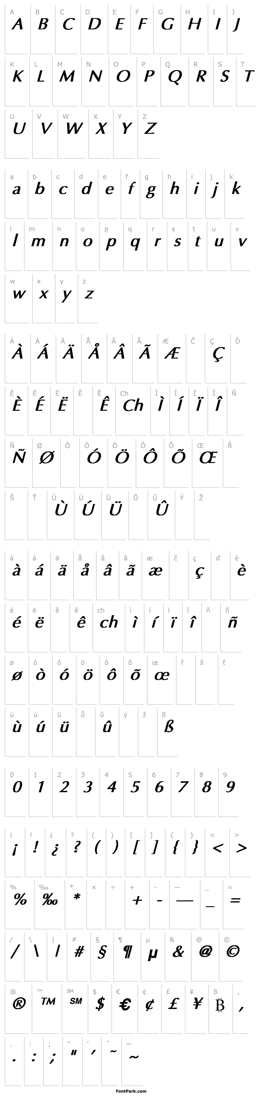 Overview Optima Bold Italic