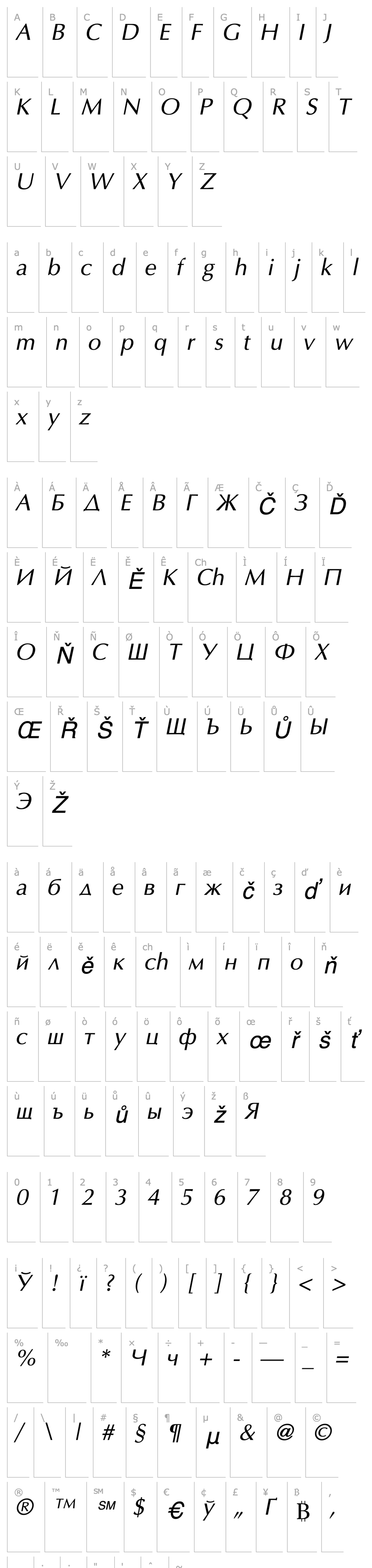 Overview Optima Cyr Italic