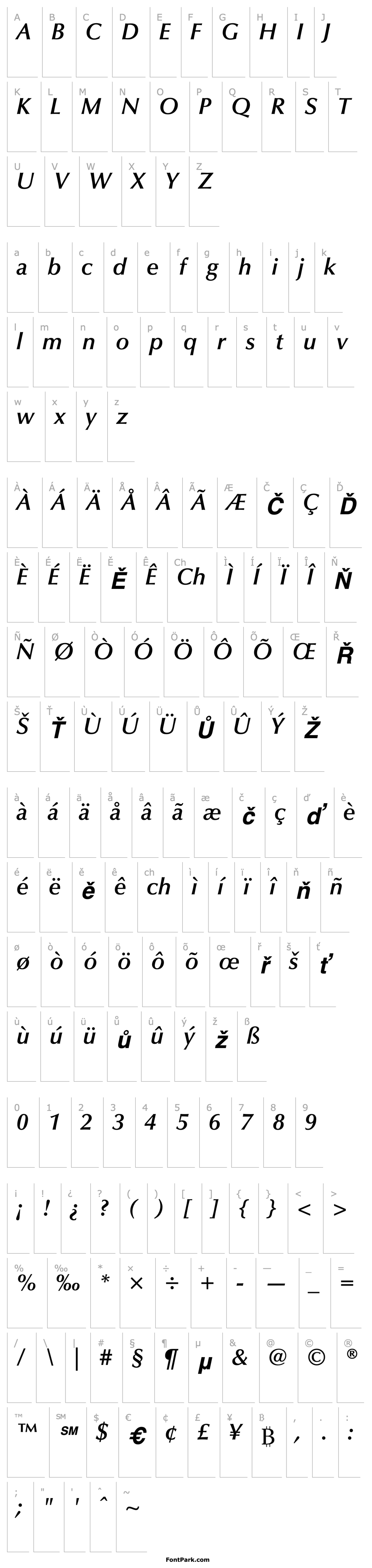 Overview OptimaBold-Demi Italic