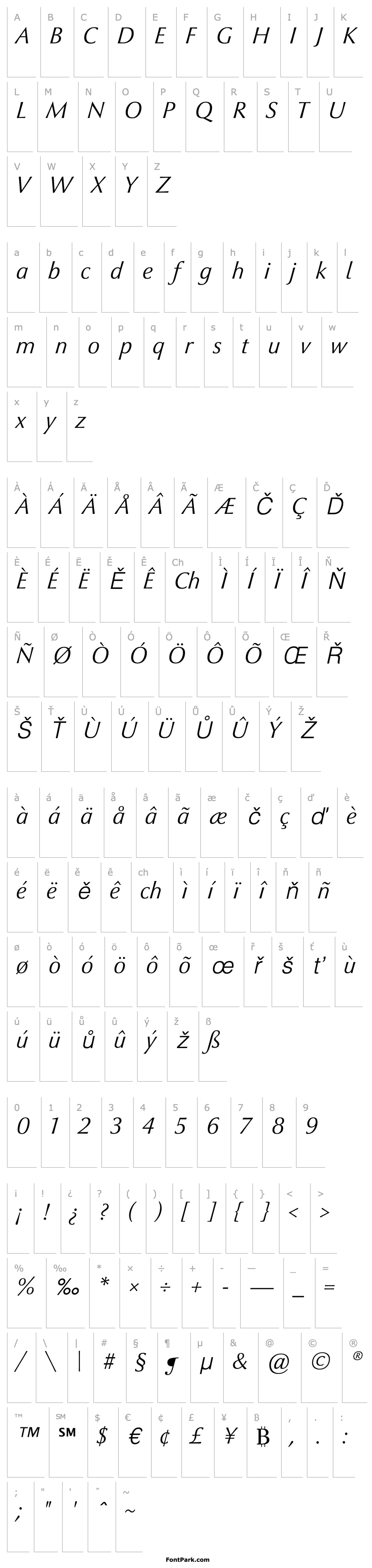 Overview OptimaNovaLT-LightItalic