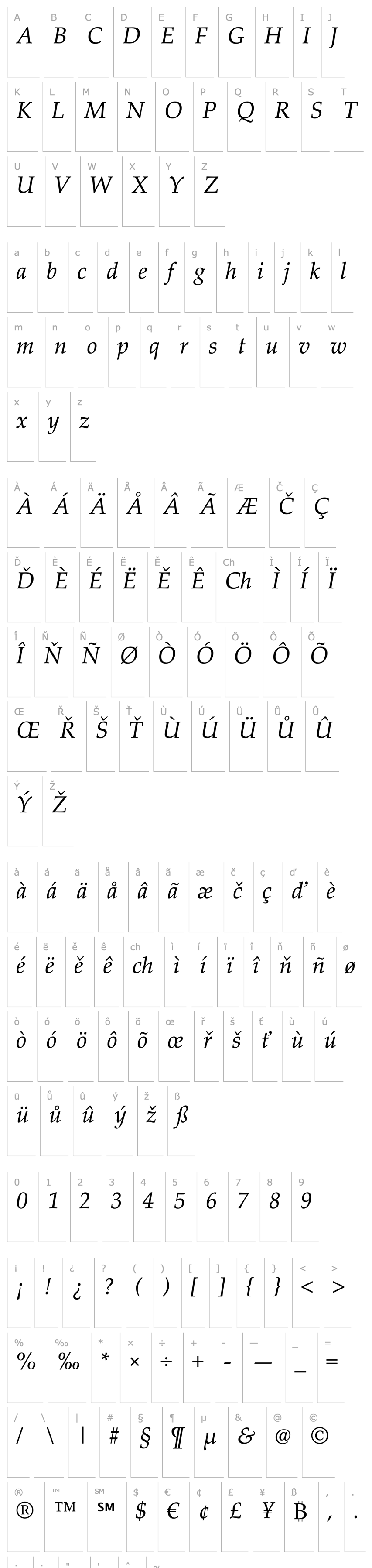 Overview Palatino Linotype Italic