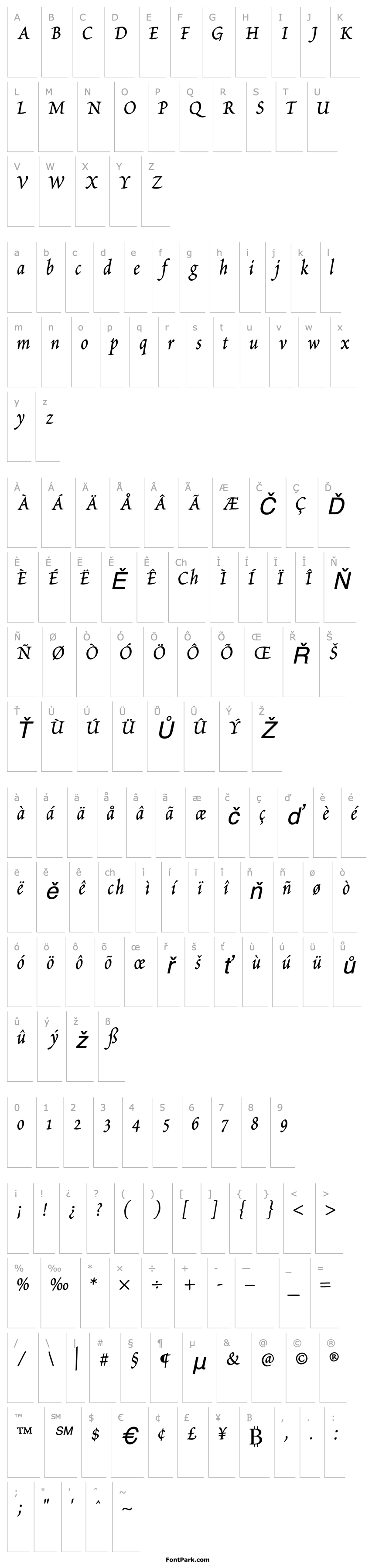 Přehled Petitscript-Italic