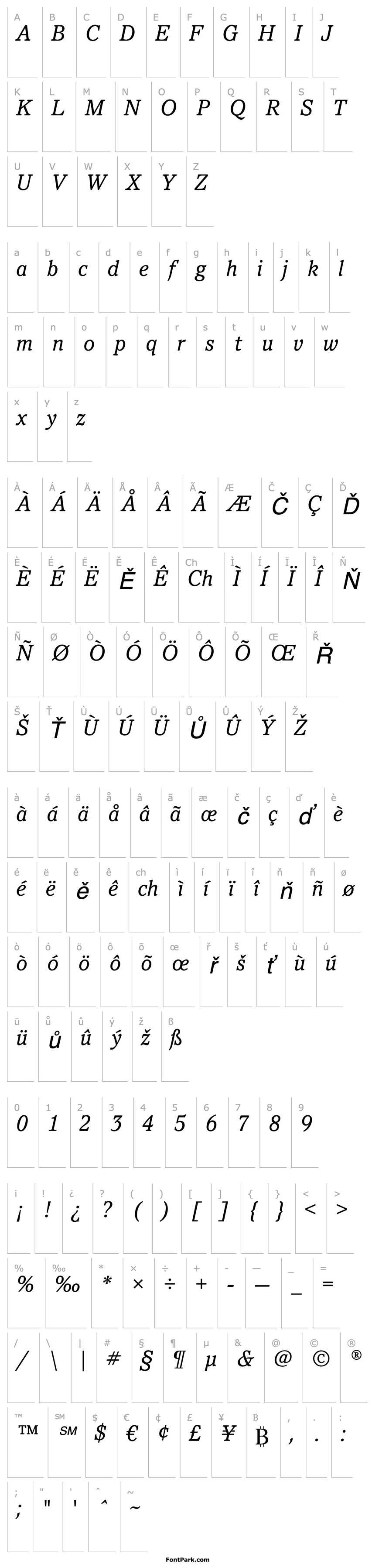 Přehled Pacella ITC Std Book Italic