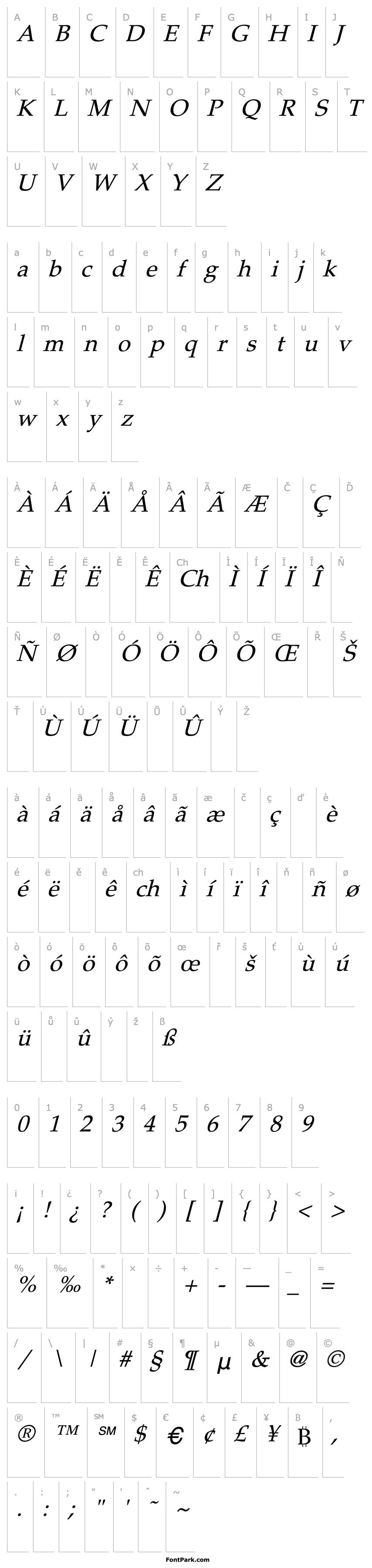 Overview Palatino Italic