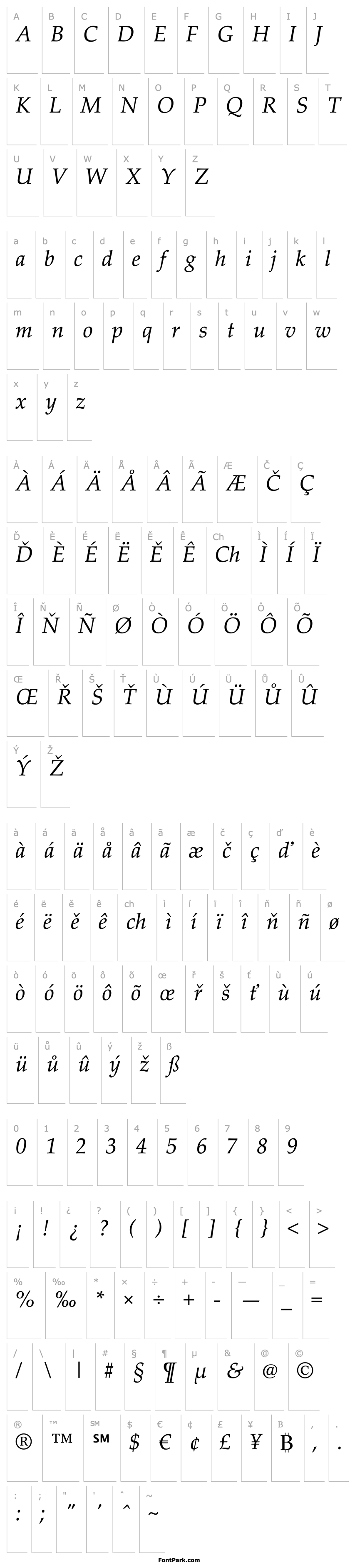 Overview Palatino Linotype Italic