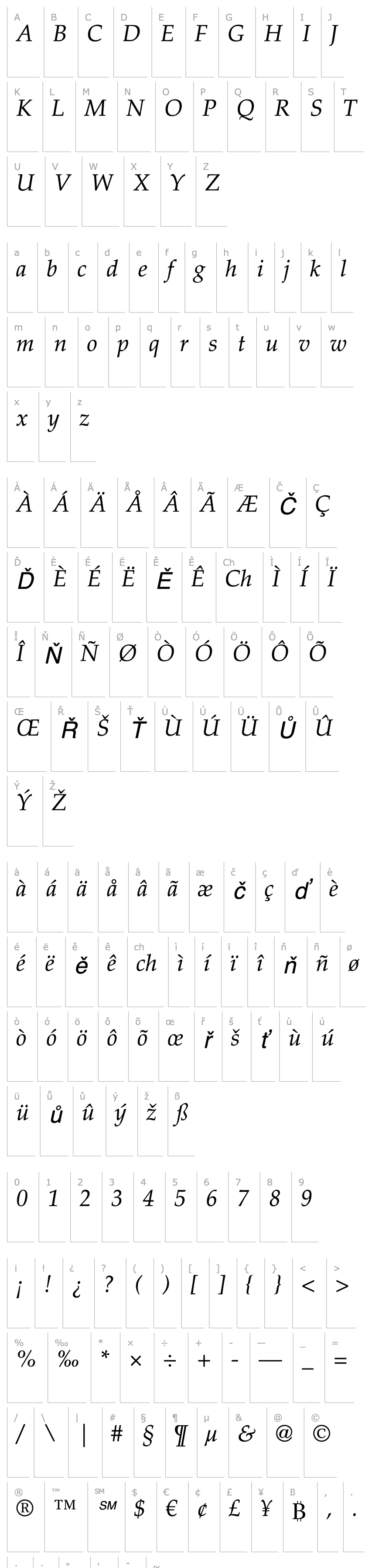 Přehled PalatinoLTStd-Italic