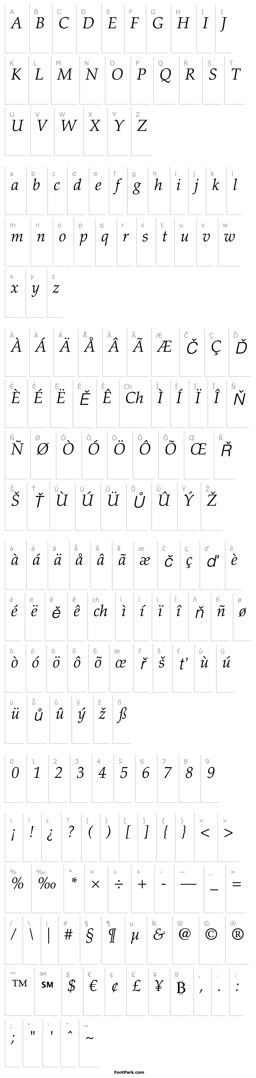 Overview PalatinoLTStd-LightItalic