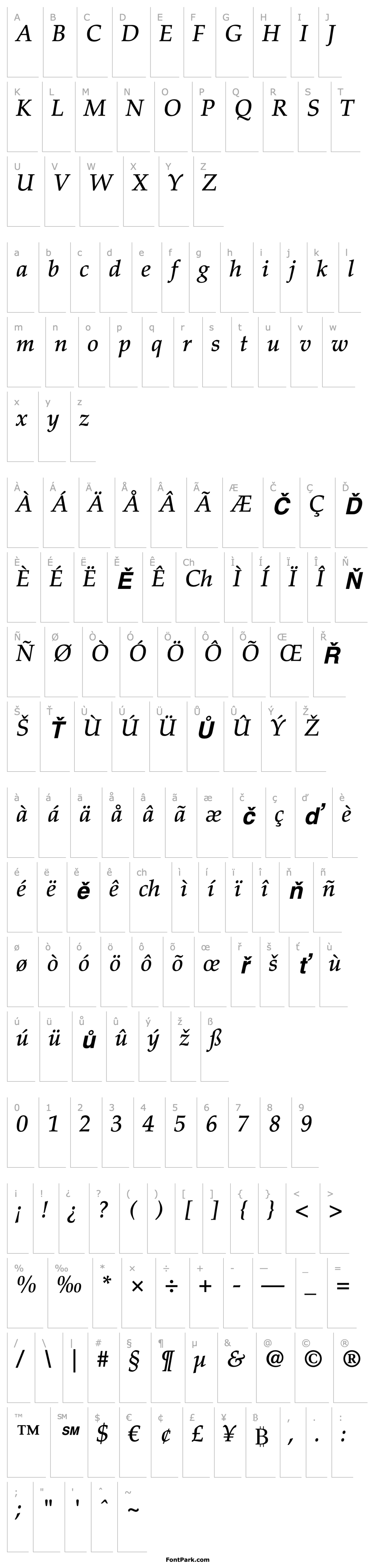 Přehled PalatinoLTStd-MediumItalic