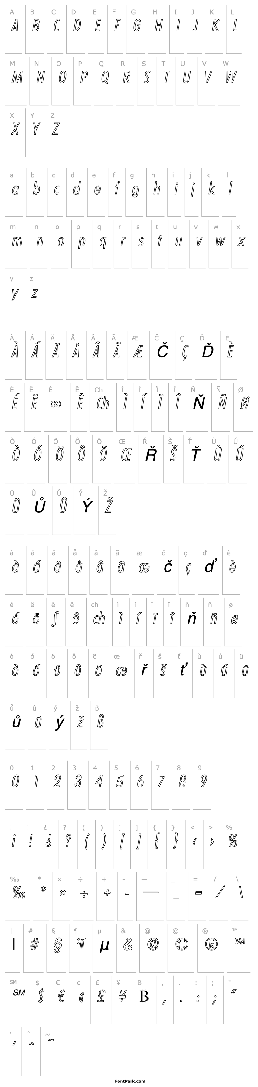 Overview PeterBeckerCondOutline-Light-Italic